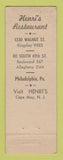 Matchbook Cover - Henri's Catering Philadelphia PA