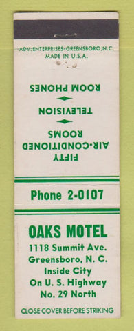 Matchbook Cover - Oaks Motel Greensboro NC