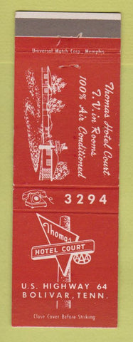 Matchbook Cover - Thomas Hotel Court Bolivar TN
