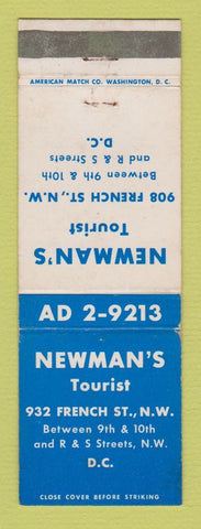 Matchbook Cover - Newman's Tourist Washington DC