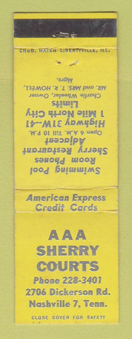 Matchbook Cover - AAA Sherry Courts Nashville TN motel