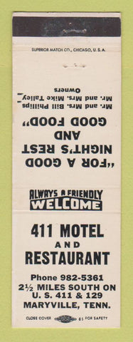 Matchbook Cover - 411 Motel Restaurant Maryville TN