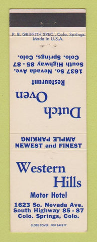 Matchbook Cover Dutch Oven Restaurant Western Hills Motor Hotel Colorado Springs