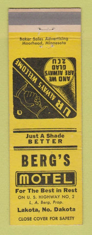 Matchbook Cover - Berg's Motel Lakota ND