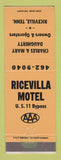 Matchbook Cover - Riceville Motel TN