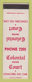 Matchbook Cover - Colonial Motor Court Concord NH