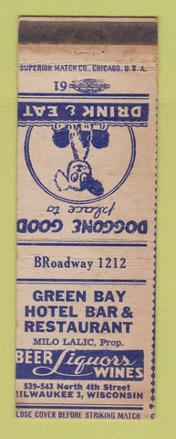 Matchbook Cover - Green Bay Hotel Bar Restaurant Milwaukee WI WEAR