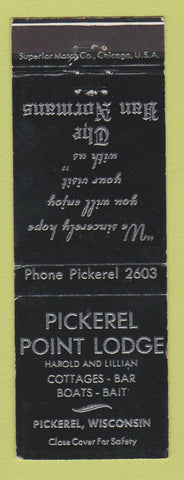 Matchbook Cover - Pickerel Point Lodge WI