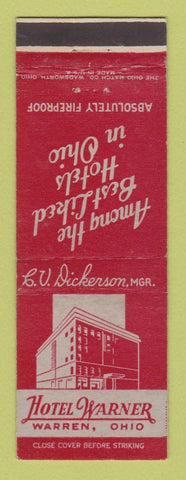 Matchbook Cover - Hotel Warner Warren OH
