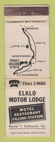 Matchbook Cover - Elklo Motor Lodge Falmouth VA WEAR