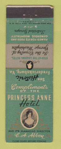 Matchbook Cover - Princess Anne Hotel Fredericksburg VA