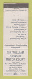 Matchbook Cover - Sir William Johnson Motor Court Gloversville NY