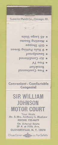 Matchbook Cover - Sir William Johnson Motor Court Gloversville NY
