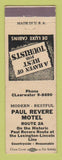 Matchbook Cover - Paul Revere Motel Lexington MA