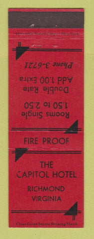 Matchbook Cover - The Capitol Hotel Richmond VA
