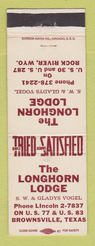 Matchbook Cover - Longhorn Lodge Brownsville TX Rock River WY
