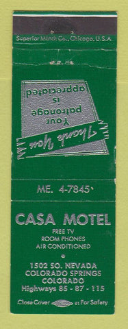 Matchbook Cover - Casa Motel Colorado Springs WEAR