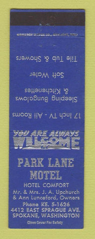 Matchbook Cover - Park Lane Motel Spokane WA