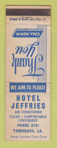 Matchbook Cover - Hotel Jeffries Thibodaux LA WEAR