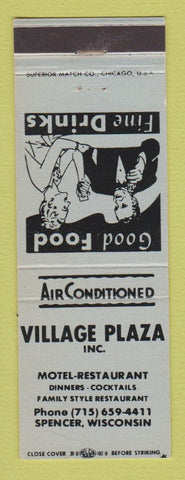 Matchbook Cover - Village Plaza Motel Restaurant Spencer WI