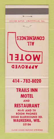 Matchbook Cover - Trails Inn Motel Restaurant Waukesha WI