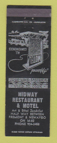 Matchbook Cover - Midway Restaurant Motel Fremont Newaygo MI