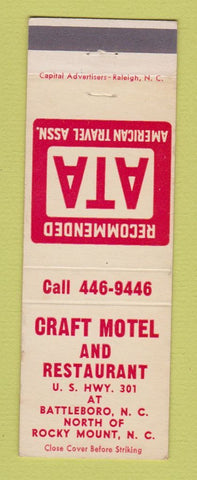 Matchbook Cover - Craft Motel Restaurant Battleboro NC
