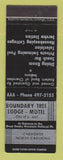 Matchbook Cover - Boundary Tree Lodge Motel Cherokee NC
