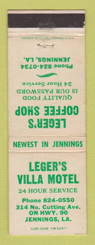 Matchbook Cover - Leger's Villa Motel Jennings LA Leger's Coffee Shop WEAR