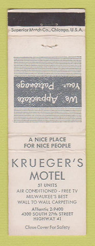 Matchbook Cover - Krueger's Motel Milwaukee WI WEAR