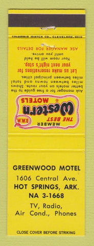 Matchbook Cover - Best Western Greenwood Motel Hot Springs AR