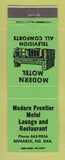 Matchbook Cover - Modern Frontier Motel Bismarck ND GREEN