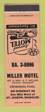Matchbook Cover - Miller Motel St Joseph MO WORN