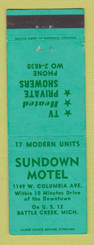 Matchbook Cover - Sundown Motel Battle Creek MI