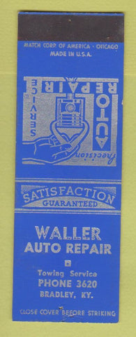 Matchbook Cover - Waller Auto Repair Bradley KY SAMPLE PINHOLES