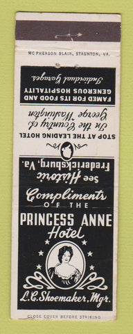 Matchbook Cover - Princess Anne Hotel Fredericksburg VA