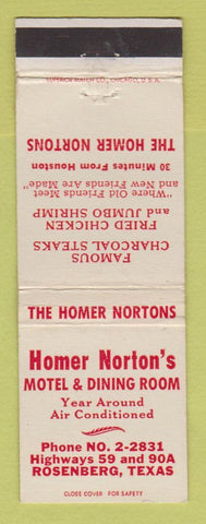 Matchbook Cover - Homer Norton's Motel Rosenberg TX