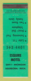Matchbook Cover - Esquire Motel Dearborn MI