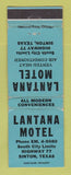 Matchbook Cover - Lantana Motel Sinton TX WORN
