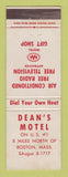 Matchbook Cover - Dean's Motel Boston MA