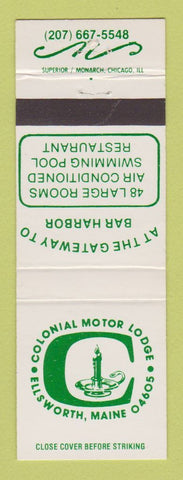 Matchbook Cover - Colonial Motor Lodge Ellsworth ME