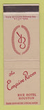 Matchbook Cover - Empire Room Rice Hotel Houston TX
