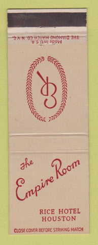 Matchbook Cover - Empire Room Rice Hotel Houston TX