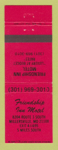 Matchbook Cover - Friendship Inn Motel Millersville MD