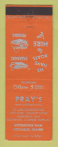 Matchbook Cover - Pray's Cottages store Kokadjo ME