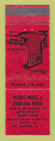 Matchbook Cover - Peter's Motel Charcoal House Mount Morris NY WEAR