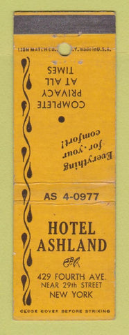 Matchbook Cover - Hotel Ashland New York City WEAR