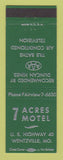 Matchbook Cover - 7 Acres Motel Wentzville MO