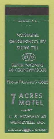 Matchbook Cover - 7 Acres Motel Wentzville MO
