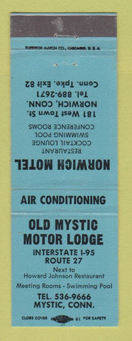 Matchbook Cover - Norwich Motel CT Old Mystic Motor Lodge